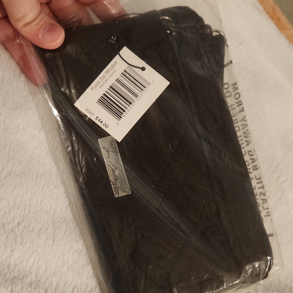 Black Quilted Wristlet with Zip Closure